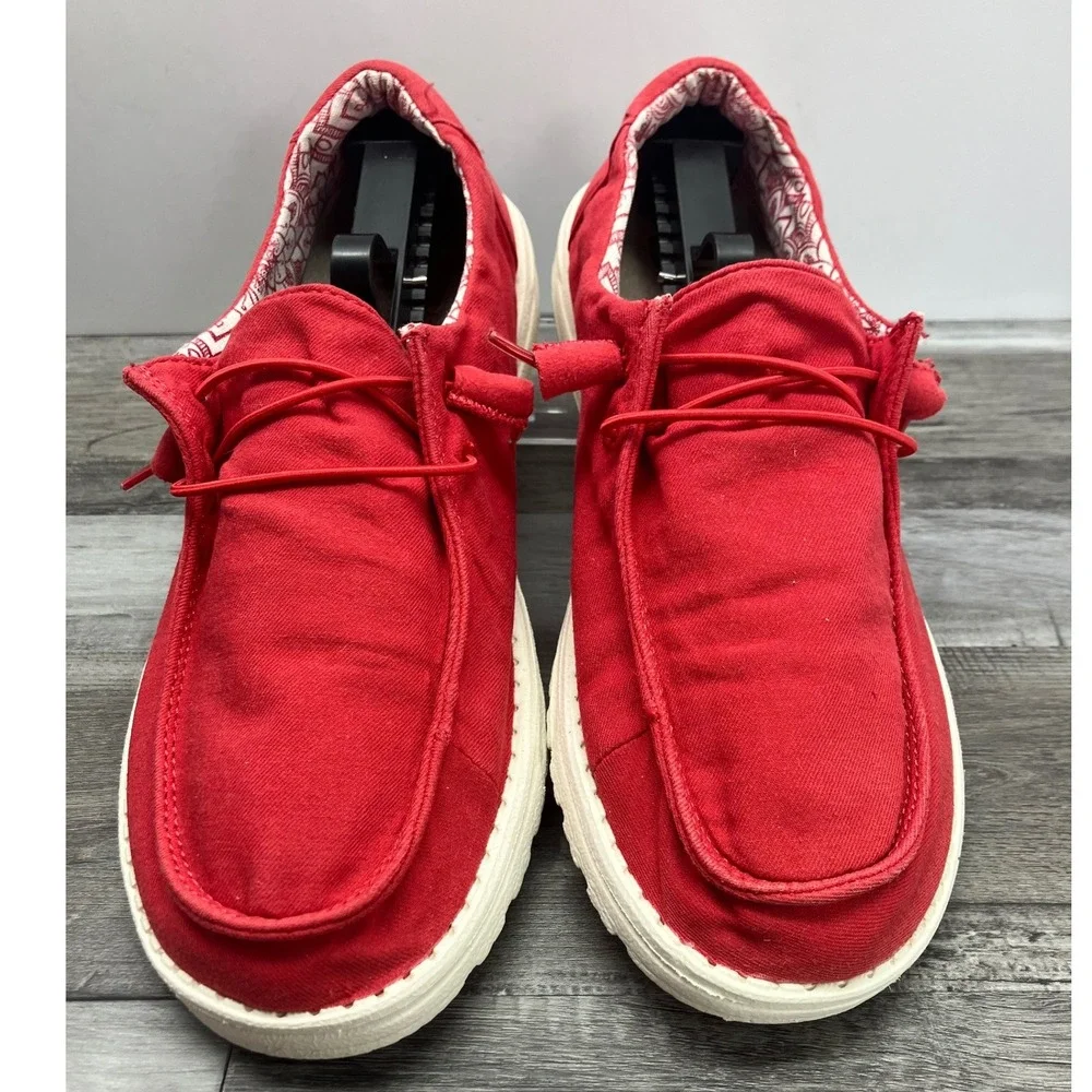 Hey Dude Wendy Red Canvas Slip On Loafers Womens Size 10 121416800 - Picture 3 of 7